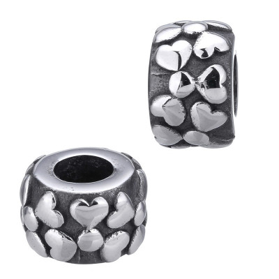 Surgical steel bead with hearts