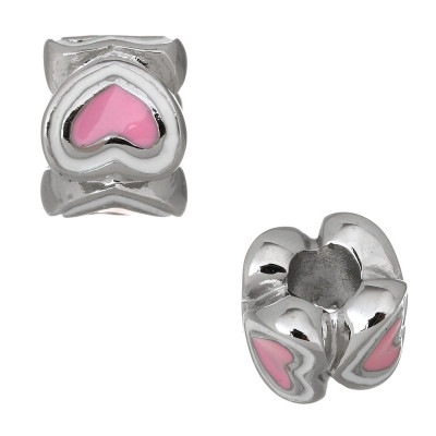 Bead with enamel hearts in three color variants surgical steel