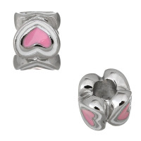 Bead with enamel hearts in three color variants surgical steel