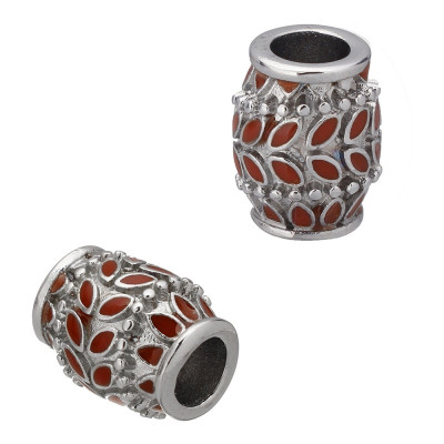 Bead with leafs of red enamel of surgical steel