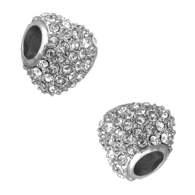 Rhinestone heart bead in surgical steel color