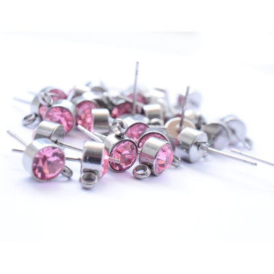 Stainless Steel Earring Stud with chatons Light Rose