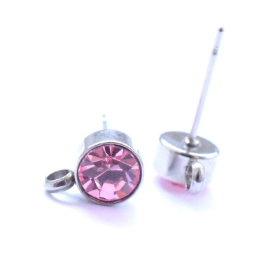 Stainless Steel Earring Stud with chatons Light Rose