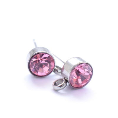 Stainless Steel Earring Stud with chatons Light Rose