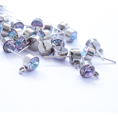 Stainless Steel Earring Stud with chatons Crystal Vitrail Light