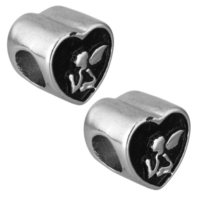 Heart bead in two color variants with an angel motif made of surgical steel