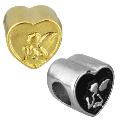 Heart bead in two color variants with an angel motif made of surgical steel