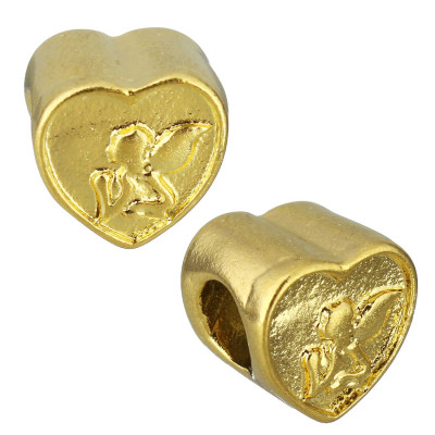 Heart bead in two color variants with an angel motif made of surgical steel