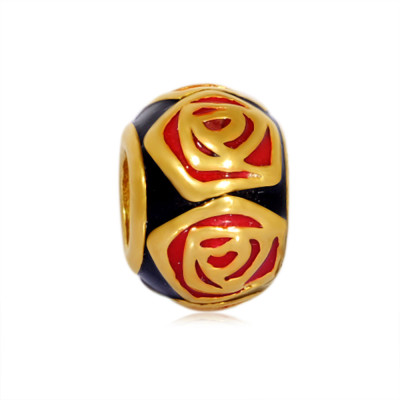 Gold-plated bead black and red surgical steel enamel