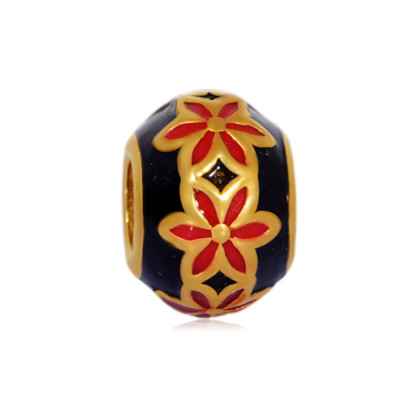 Gold-plated bead with black and red surgical steel enamel