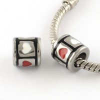 Bead with heart white and red surgical steel enamel