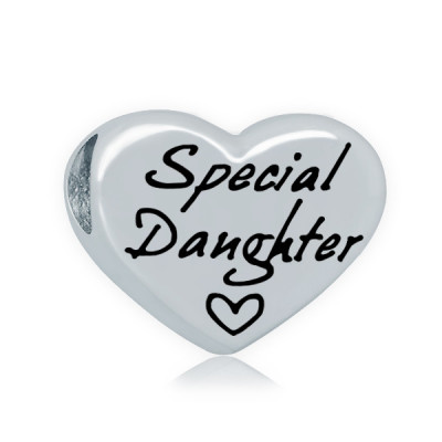 Bead with inscription Special Daughter and heart of surgical steel