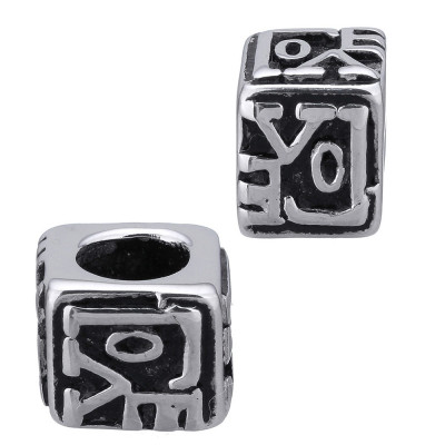Bead cube with inscription Love made of surgical steel