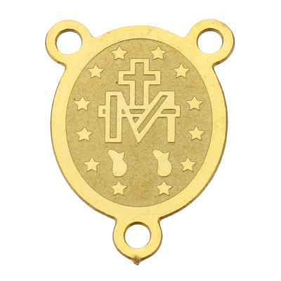 Connector with religious motifs of surgical steel in gold plating