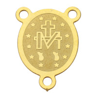 Connector with religious motifs of surgical steel in gold plating
