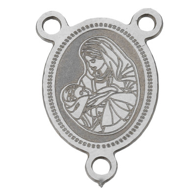 Connector with religious motifs of surgical steel