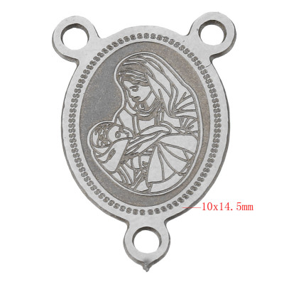 Connector with religious motifs of surgical steel