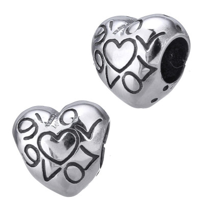 Heart bead with inscription LOVE of surgical steel