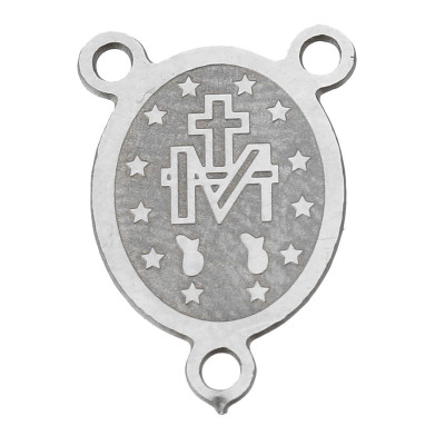 Connector with religious motifs of surgical steel