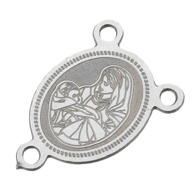 Connector with religious motifs of surgical steel