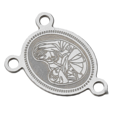 Connector with religious motifs of surgical steel