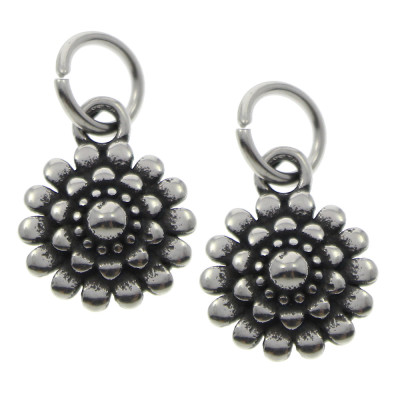 Pendant flower in antique silver patina of surgical steel