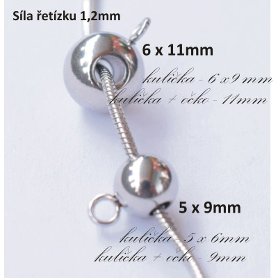 Korálek s očkem 8mm kulička z chirurgické oceli bez povrchové úpravy