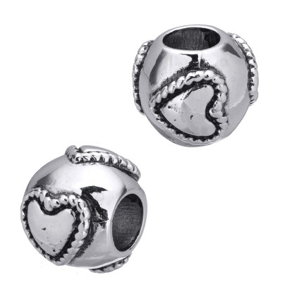 Bead with raised hearts in two color variants of surgical steel