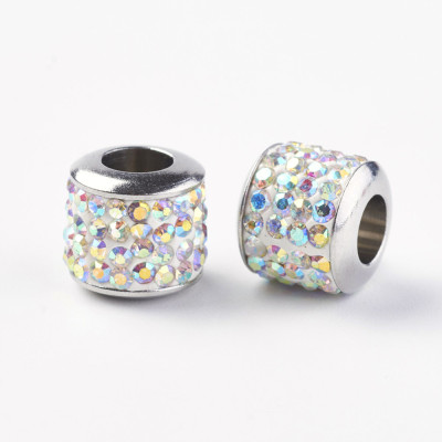 Surgical steel bead with rhinestones and polymer selection of many colors