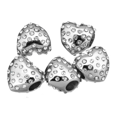 Heart bead with rhinestones in two color variants of surgical steel