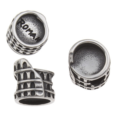 Colosseum bead with inscription ROMA of surgical steel