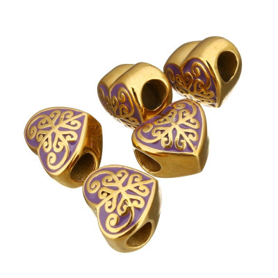 Gold-plated bead heart and purple surgical steel enamel