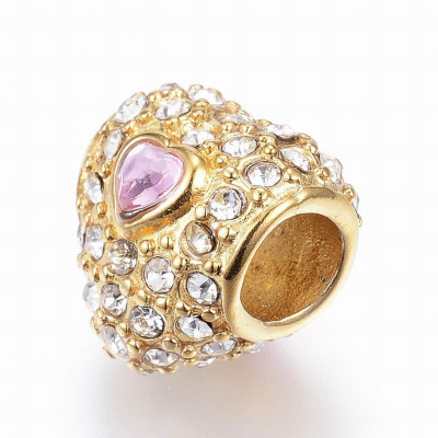 Heart-shaped bead with colored stone in the middle of surgical steel and gold plating