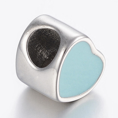 Heart bead with colored enamel in three versions of surgical steel