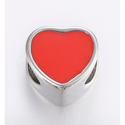 Heart bead with colored enamel in three versions of surgical steel