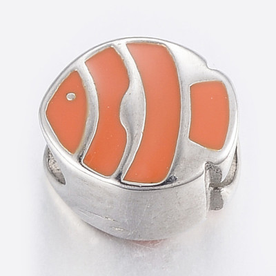 Bead fish with orange enamel made of surgical steel