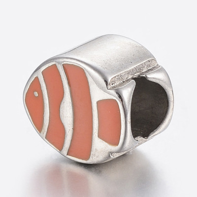 Bead fish with orange enamel made of surgical steel