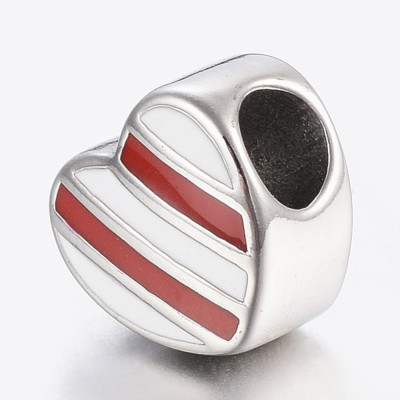 Striped heart bead of surgical steel