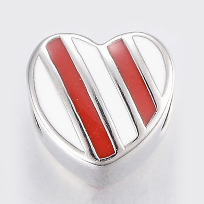Striped heart bead of surgical steel
