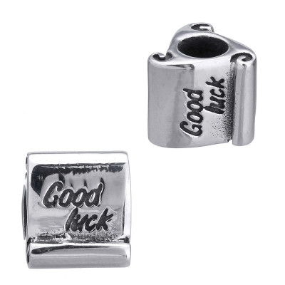 Bead with inscription Good Luck of surgical steel