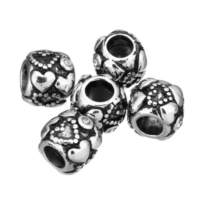 Surgical steel bead with hearts