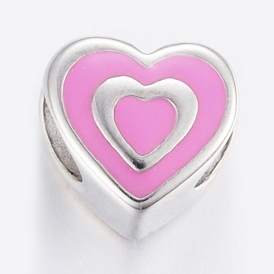 Pink heart bead made of surgical steel