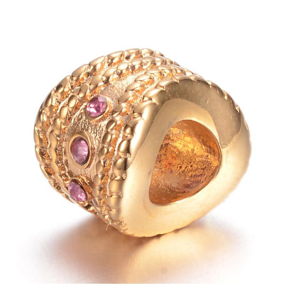 Bead with pink stone in two color variants of surgical steel