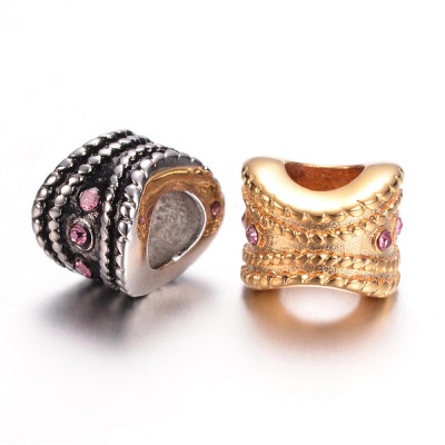 Bead with pink stone in two color variants of surgical steel