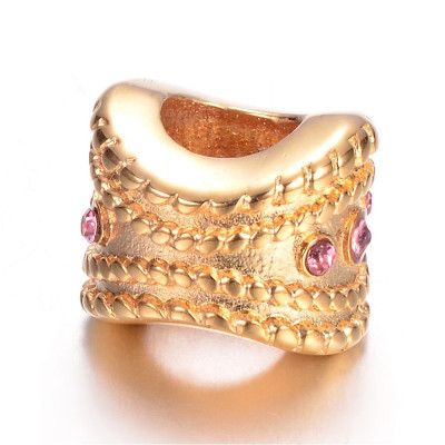 Bead with pink stone in two color variants of surgical steel