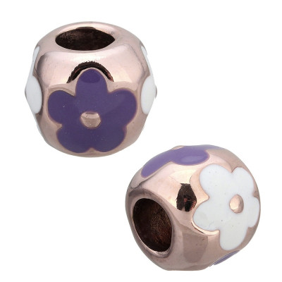 Bead in galvanization Rose Gold and purple surgical steel enamel flower