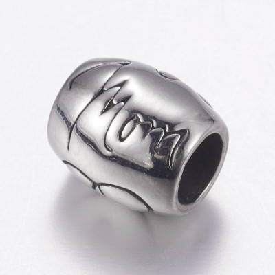 Bead with a flower and a heart and the inscription Mom made of surgical steel