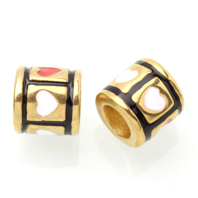 Bead with heart white and red surgical steel enamel