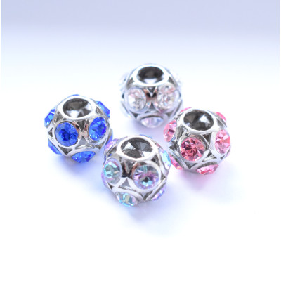 Pruned bead with glued rhinestone selection of many colors