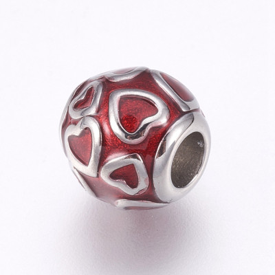 Bead decorated with hearts in two color variants of surgical steel
